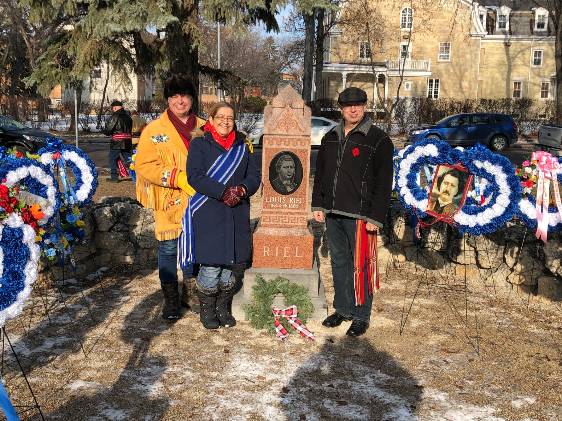 Leaders gathered at the Louis Riel monument with wreaths